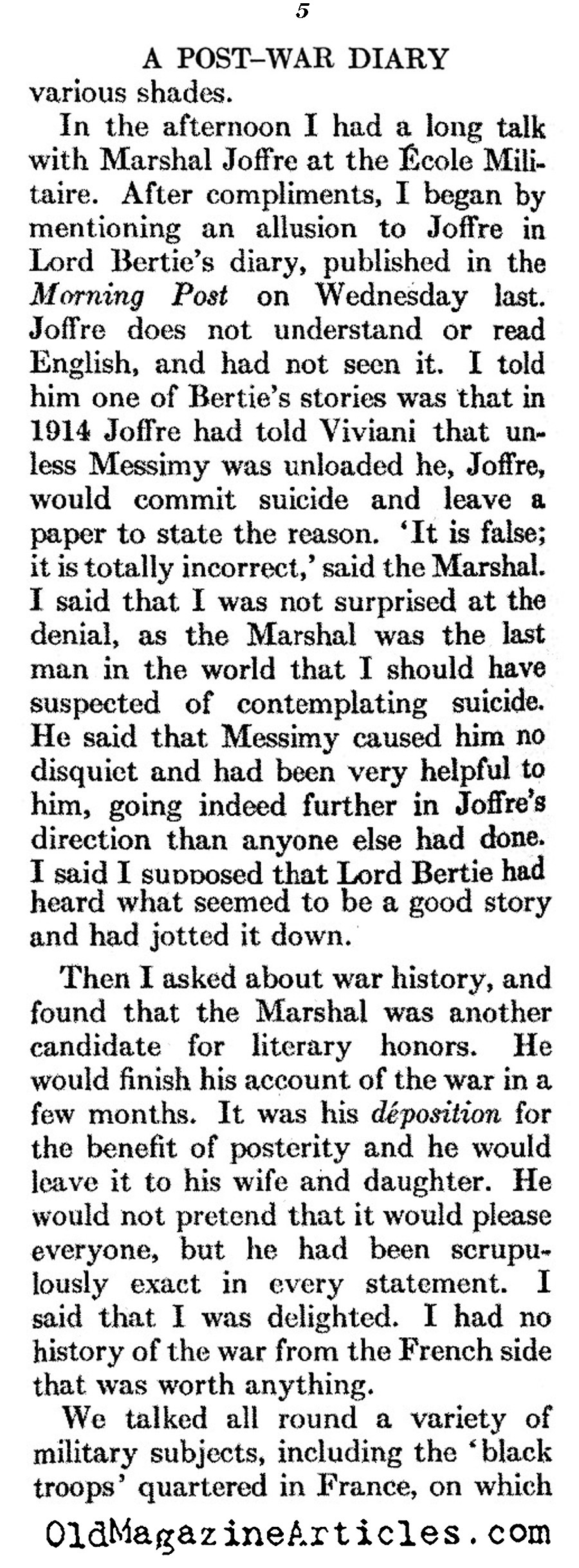 Post-War Diary (Atlantic Monthly, 1928)